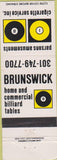 Matchbook Cover - Brunswick Billiards tables Parsons Amusements
