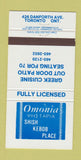 Matchbook Cover - Omonia Shish Kebob Greek Toronto ON 30 Strike