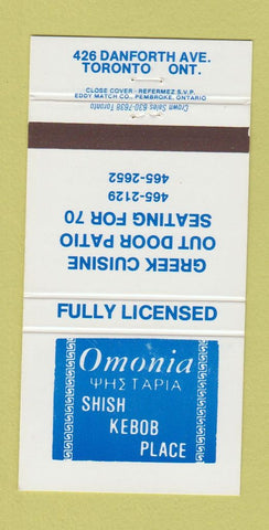 Matchbook Cover - Omonia Shish Kebob Greek Toronto ON 30 Strike