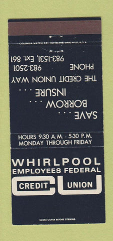Matchbook Cover - Whirlpool Credit Union BLUE 30 Strike