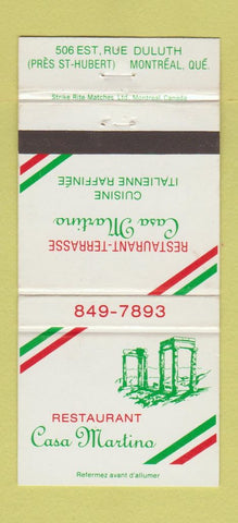 Matchbook Cover - Restaurant Casa Martino Montreal QC 30 Strike
