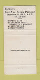 Matchbook Cover - Farnie's 2nd Ave Steak Parlour New York City WORN 30 Strike