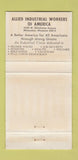 Matchbook Cover - Allied Industrial Workers Union Milwaukee WI 30 Strike