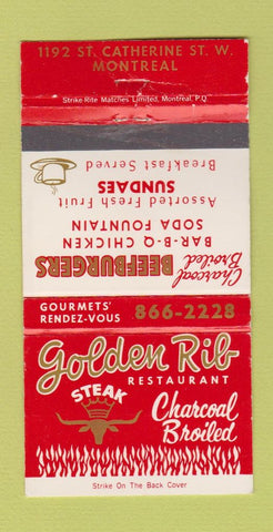 Matchbook Cover - Golden Rib Steak Restaurant Montreal QC WEAR 30 Strike
