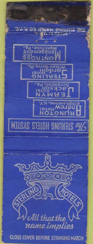 Matchbook Cover - Hotels Binghamton NY Scranton Montrose PA POOR