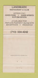 Matchbook Cover - Landmark Restaurant Club Kemah TX WEAR 30 Strike