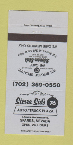 Matchbook Cover - Sierra Sid's 76 oil gas Sparks NV BLUE 30 Strike