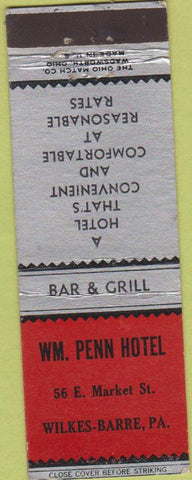 Matchbook Cover - William Penn Hotel Wilkes Barre PA