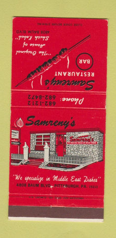Matchbook Cover - Samreny's Restaurant Pittsburgh PA Middle Eastern 30 Strike