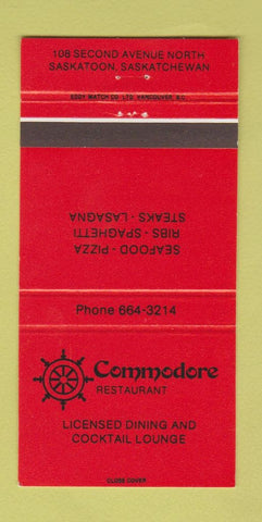 Matchbook Cover - Commodore Restaurant Saskatoon SK 30 Strike