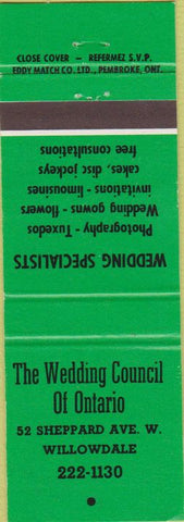 Matchbook Cover - Wedding Counsil of Ontario Willowdale