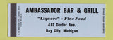 Matchbook Cover - Ambassador Bar Grill Bay City MI Full Length