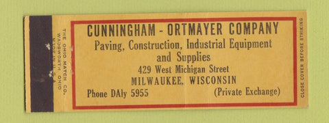 Matchbook Cover - Cunningham Ortmayer Paving Milwaukee WI Full Length