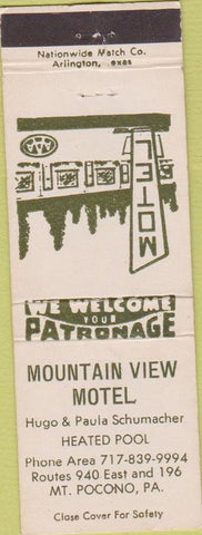 Matchbook Cover - Mountain View Motel Mount Pocono PA