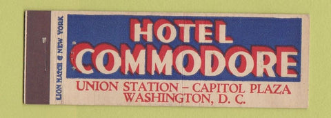 Matchbook Cover - Hotel Commodore Washington DC Full Length