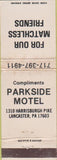 Matchbook Cover - Parkside Motel Lancaster PA WEAR