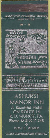 Matchbook Cover - Ashurst Manor Inn Muncy PA