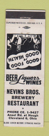 Matchbook Cover - Nevins Bros Brewery Restaurant Cleveland OH