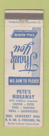 Matchbook Cover - Pete's Hideaway Friendens PA
