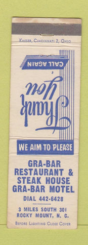 Matchbook Cover - Gra Bar Restaurant Steak Rocky Mount NC