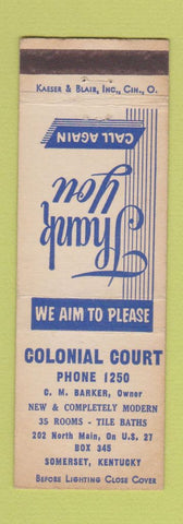 Matchbook Cover - Colonial Court Somerset KY