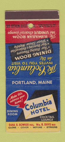Matchbook Cover - Columbia Hotel Portland OR 30 Stick