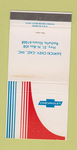 Matchbook Cover - Sawicki Chevrolet Cadillac Rochelle IL WEAR 30 Strike