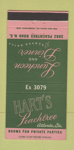 Matchbook Cover - Hart's Restaurant Atlanta GA 30 Strike