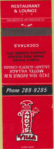 Matchbook Cover - Andy's Villa Calgary Alberta Canada