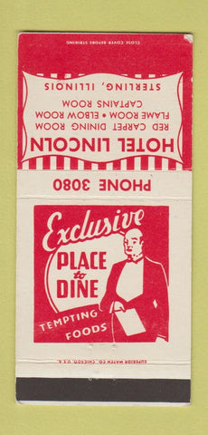 Matchbook Cover - Hotel Lincoln Sterling IL 30 Strike
