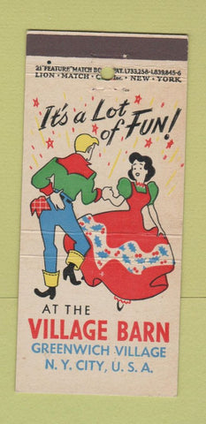 Matchbook Cover - The Village Barn New York City 21 Strike Feature