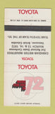 Matchbook Cover - 1972 Toyota Vancouver BC 30 Strike