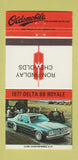 Matchbook Cover 1977 Oldsmobile Delta 88 Royale Ron Findlay Chevrolet 30 Strike