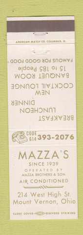 Matchbook Cover - Mazza's Restaurant Mount Vernon OH