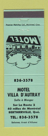 Matchbook Cover - Motel Villa D'Autray Berthierville QC GREEN