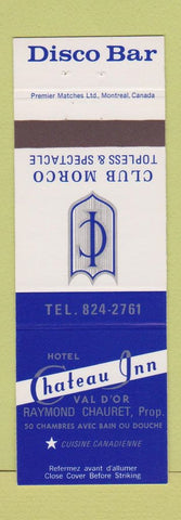 Matchbook Cover - Club Morco Chateau Inn Disco Val D'Or QC