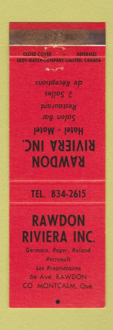 Matchbook Cover - Rawdon Riviera Montcalm QC motel