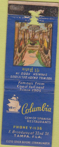 Matchbook Cover - Columbia Spanish Restaurant Tampa FL WORN
