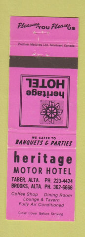 Matchbook Cover - Heritage Motor Hotel Taber Brooks AB