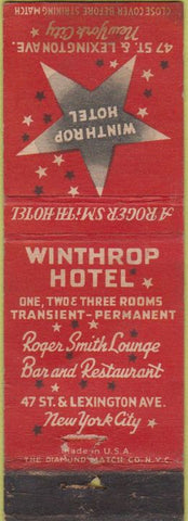 Matchbook Cover - Winthrop Hotel New York City WORN