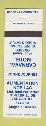 Matchbook Cover - Carnaval Motel Alimentation Nor Lac Quebec QC