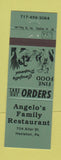 Matchbook Cover - Angelo's Family Restaurant Hazleton PA GREEN