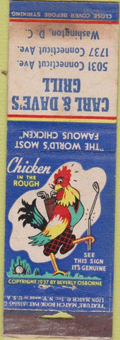 Matchbook Cover - Carl Dave's Grill Washington DC WEAR feature