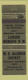 Matchbook Cover - WB Harmon Insurance Real Estate Hemingway SC