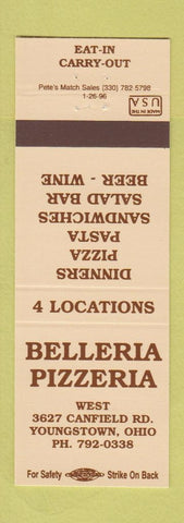 Matchbook Cover - Belleria Pizza Youngstown OH #1 BROWN