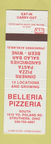 Matchbook Cover - Belleria Pizza Youngstown OH #2 WHITE