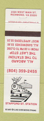 Matchbook Cover - Stafford St Station Richmodn VA train restaurant