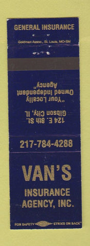 Matchbook Cover - Van's Insurance Agency Gibson City IL
