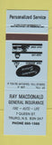 Matchbook Cover - Ray Macdonald Insurance Truro NS