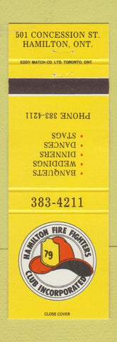 Matchbook Cover - Hamilton Fire Fighters Club Hamilton ON